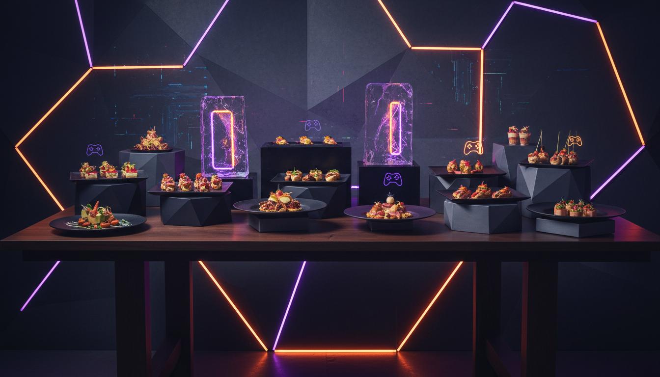 Buffet traiteur événementiel premium Guru — cocktails dînatoires, repas assis et finger food pour séminaires et festivals