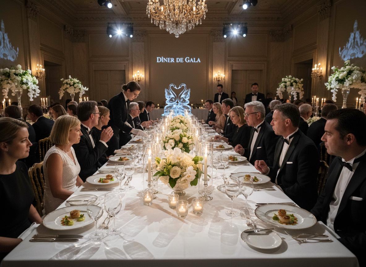 Repas assis gastronomique pour soirée VIP et lancement de produit